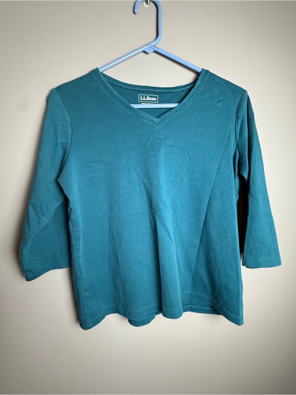 L.L.Bean 3/4 Sleeve 100% Cotton Casual V-Neck Top Womens Sz  S Reg